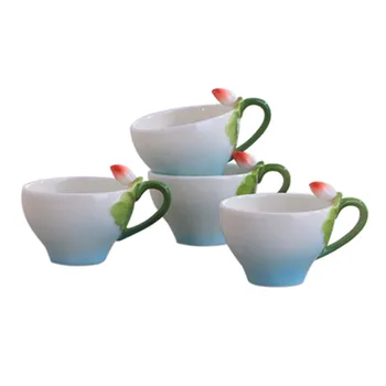 

6PCS New 3D Lotus Enamel Coffee Tea Cup Mug Creative Bone China Ceramic Drinkware Chinese Kung Fu Drinking