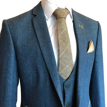 Abruzzomaster мужской синий твидовый приталенный костюм 3 шт смокинги жениха в елочку формальный свадебный костюм(пиджак+ брюки+ жилет