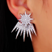 GODKI Costume Jewelry Rhodium Plated Star Shaped Stud Earrings For Women Hot Cubic Zircon Crystal Ear Jacket For Women