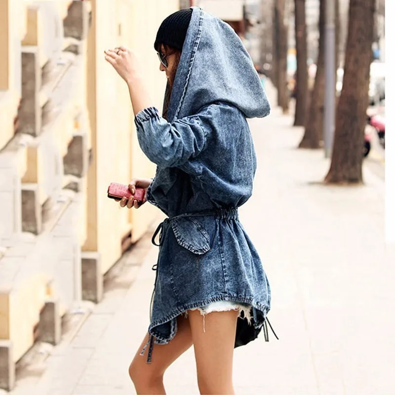 LANMREM новинка осень длинный рукав плащ типа Chalaza с капюшоном свободное тонкое джинсовое пальто куртка женская модная повседневная одежда HA05245
