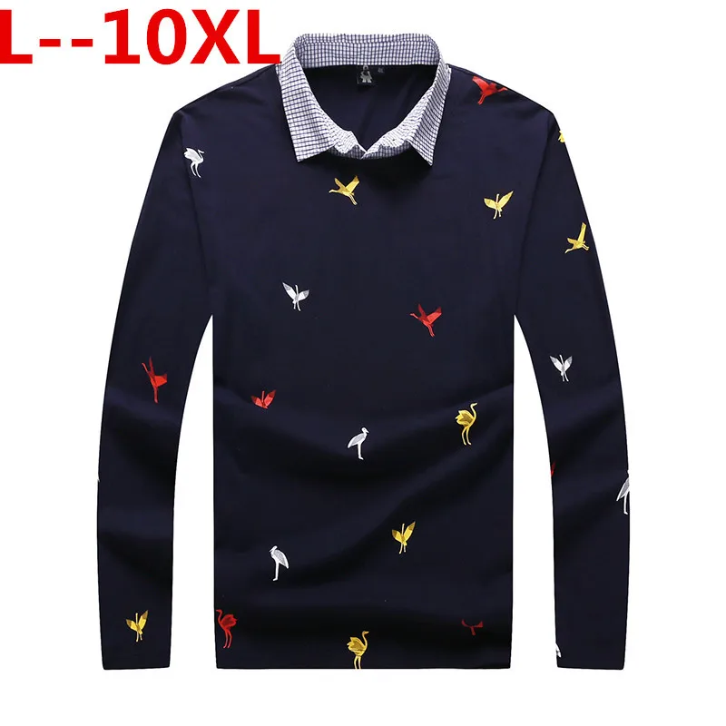 10XL 8XL 6XL Мужская рубашка поло весна осень длинный рукав мужская цветная хлопковая