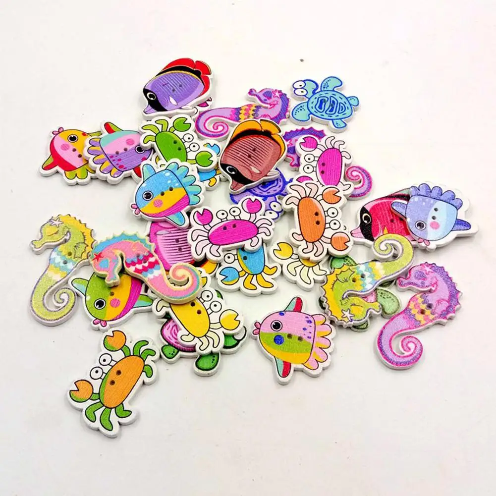 

Sewing Accessories 50pcs Cartoon Sewing Buttons Sea Marine Animals Fish Crabs Seahorse 2 Holes Sewing Wood Buttons Crafts Decor