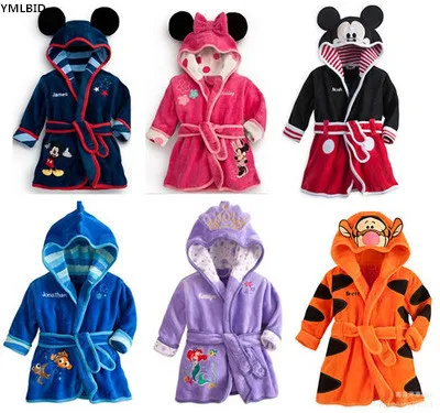 

YMLBID 2017 Baby Bathrobe Kids Pajamas Mickey Minnie bath Robe Baby Homewear Boys Girls Hooded Robe Cartoon Clothes
