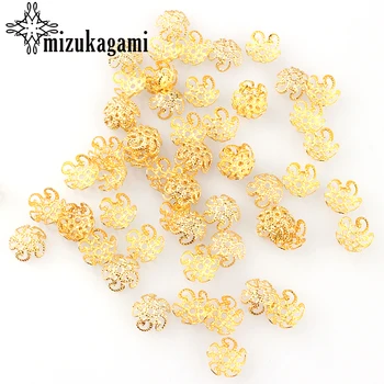 

Free shipping 200pcs/lot 8mm 10mm Gold 5-petal Rose Flower Spacer Bead End Caps For DIY Jewelry Accessories