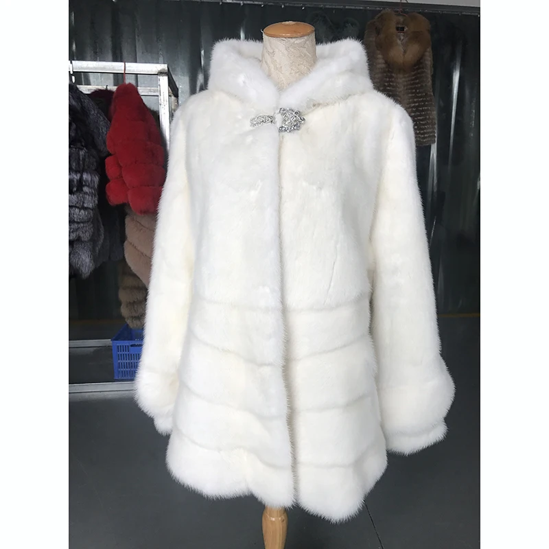 Модное Новое Женское пальто из натурального меха в английском стиле, зимняя норковая шуба с меховым капюшоном, роскошная натуральная норковая шуба