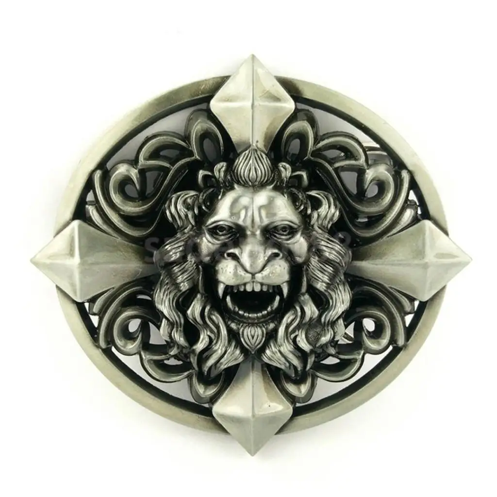 Gothic Metal 3D Lion Head Belt Buckle Western Cowboy Cool Novelty Retro Silver Rodeo