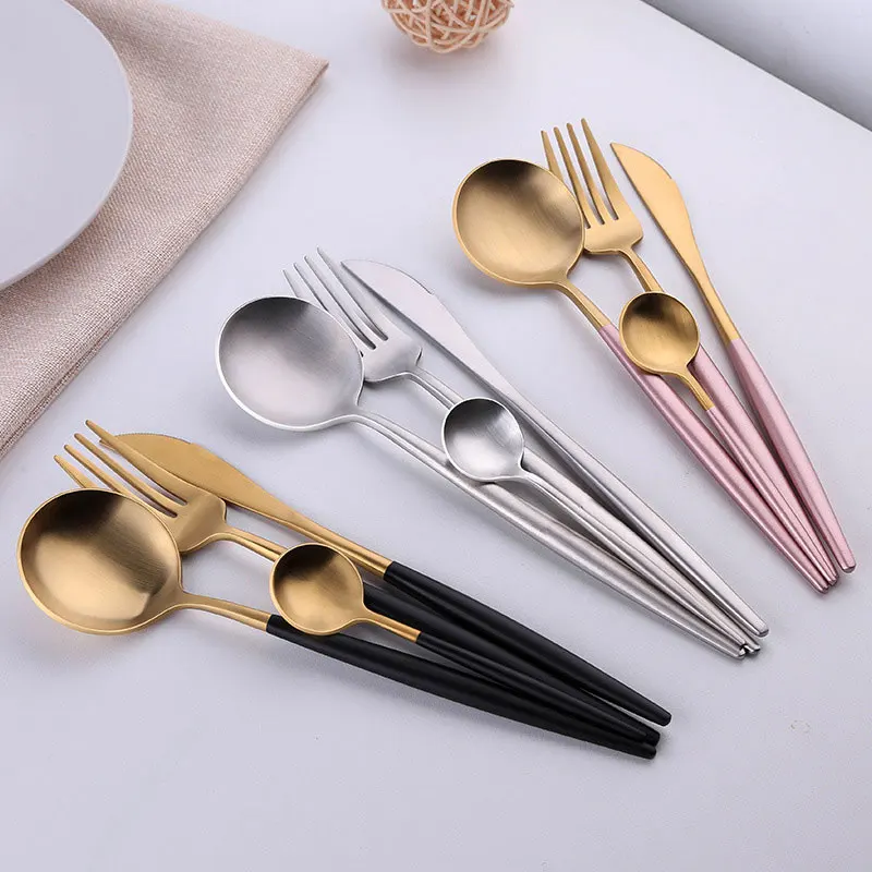 

1Set Gold Dinnerware Stainless Steel Flatware Fork Spoons Knife for Everyday Use or Travel