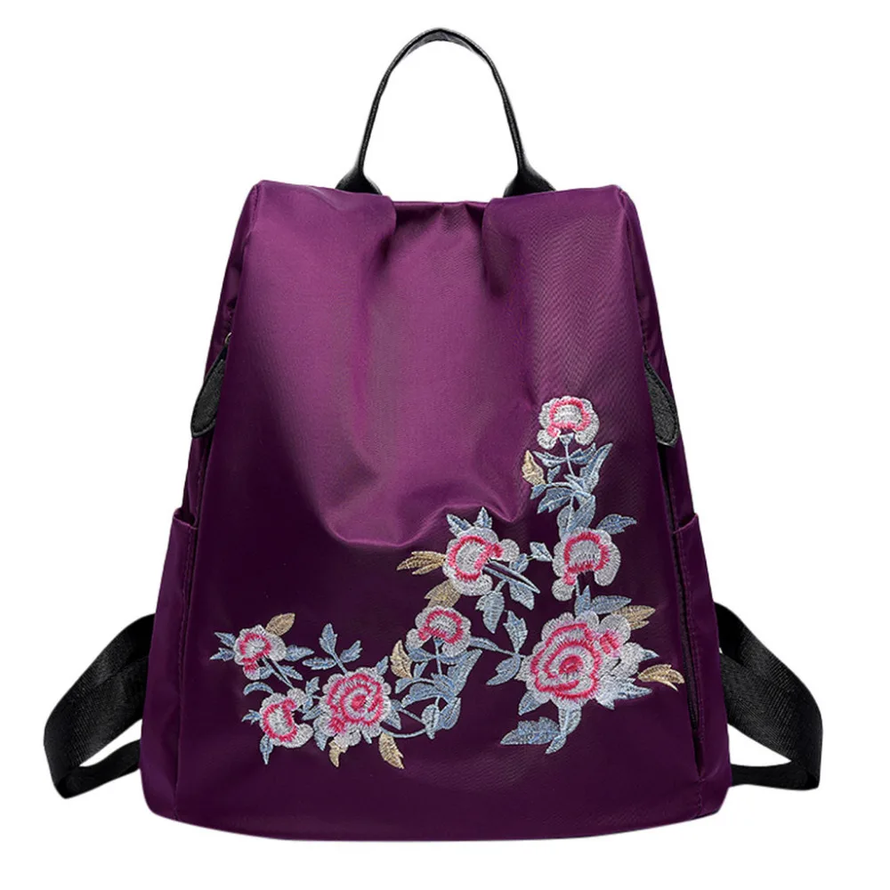 

Women Bagpack Oxford Waterproof Vintage Backpacks Embroidered Large Capacity Purple Floral Satchels Sac A Dos Femme %