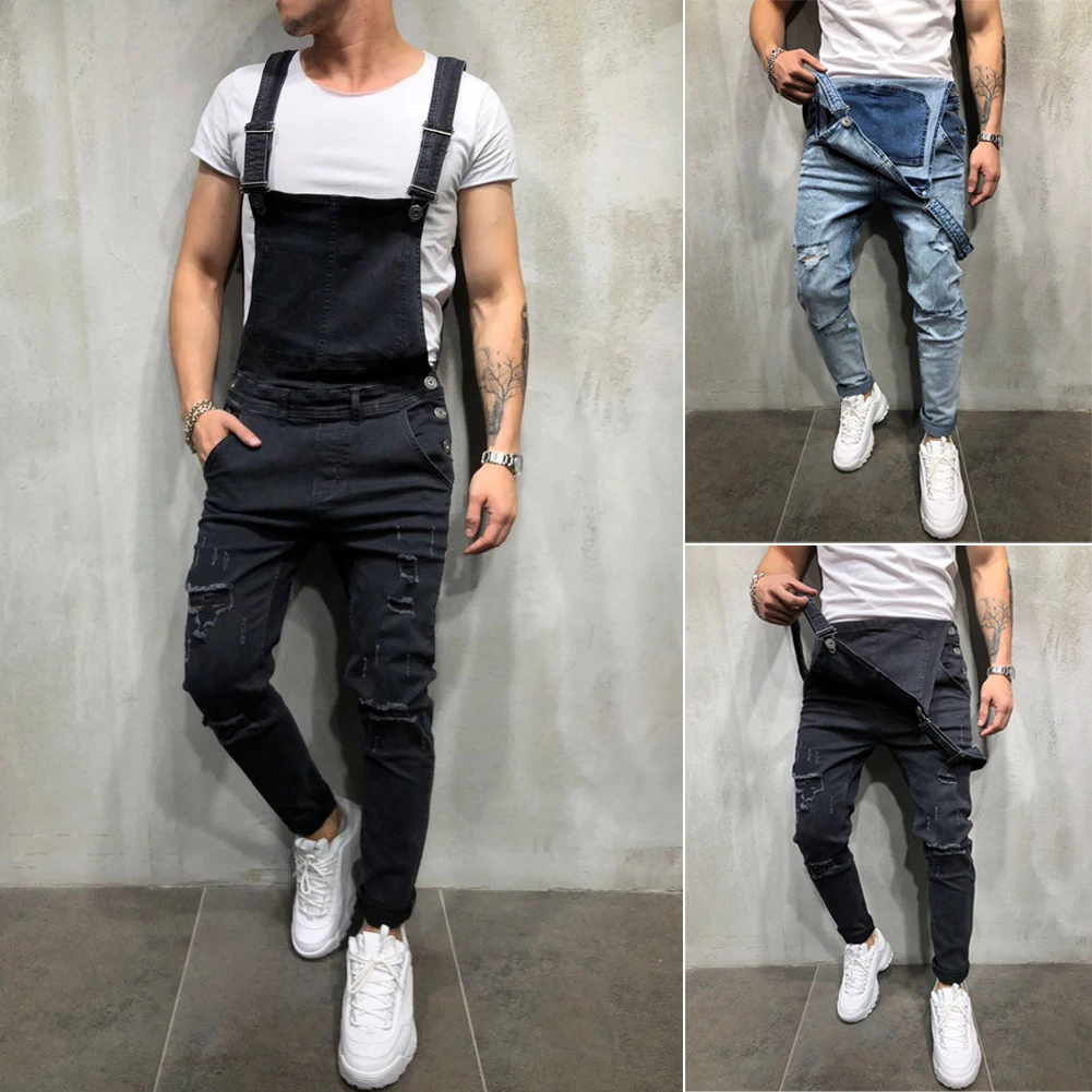 Модные мужские рваные джинсы комбинезоны Hi Street Distressed Denim bib Комбинезоны для мужчин брюки на подтяжках уличная одежда размер S-XXXL