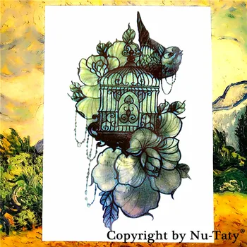 

SHNAPIGN Birdcage Flowers Temporary Tattoo Body Art Flash Tattoo Sticker 21*15cm Waterproof Fake Henna Painless Tattoo Sticker