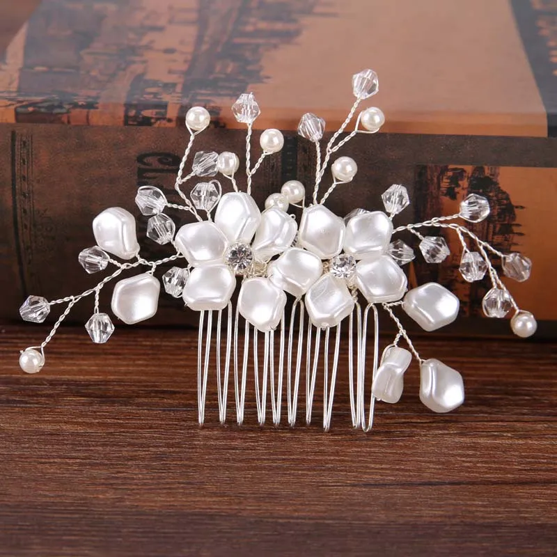 New Hair Accessories For Women Pearl Flower Hairband Wedding Bride Tiaras Crown Headband Hair Comb Clips coroa de noiva Jewelry - Image 4