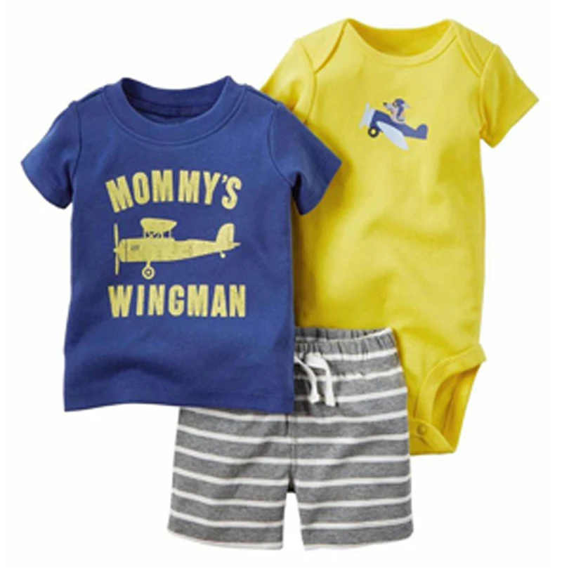 Summer style sweat suit baby boy clothes , sport suit baby boy bodysuits + shorts sleeve baby sets 3pcs roupas infantis menino