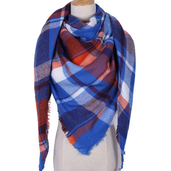 Женские шарфы, зимний треугольный шарф для женщин, брендовая дизайнерская шаль, кашемировые клетчатые шарфы, одеяло,, Прямая поставка - Цвет: Triangle Blue 2