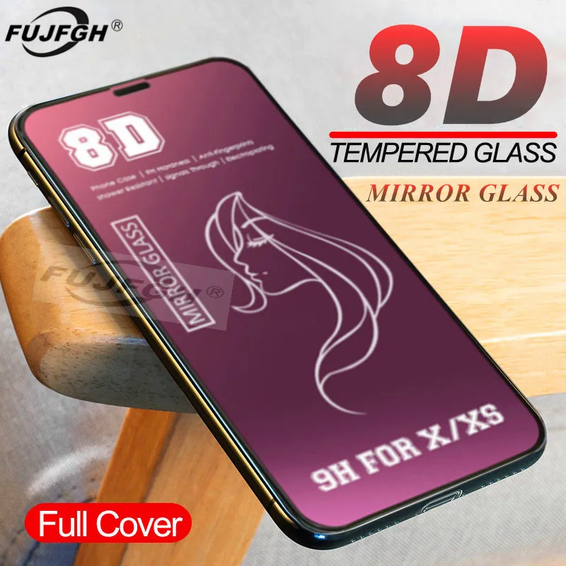 

FUJFGH 8D Mirror Tempered Glass Flim For iPhone 6 6S 7 8 Plus X Glass on iPhone 7 6 8 X XR XS MAX iPhone 7 6 X Screen Protector