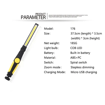 

1200mAh USB Rechargeable COB LED Slim Work Light Lamp Multifuncion Flashlight GHS99
