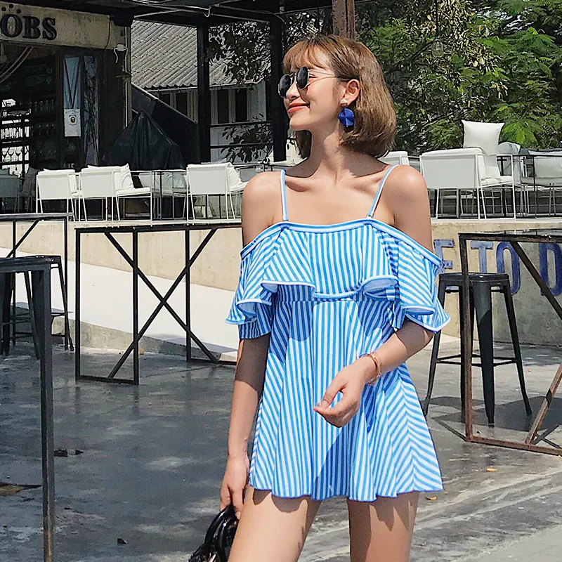 

One Piece Bathing Suit Whole Swimsuit Beach Swimwear Womens Swimsuits Woman 2019 Summer Skirt Pants Pure Stripes Cute Striped