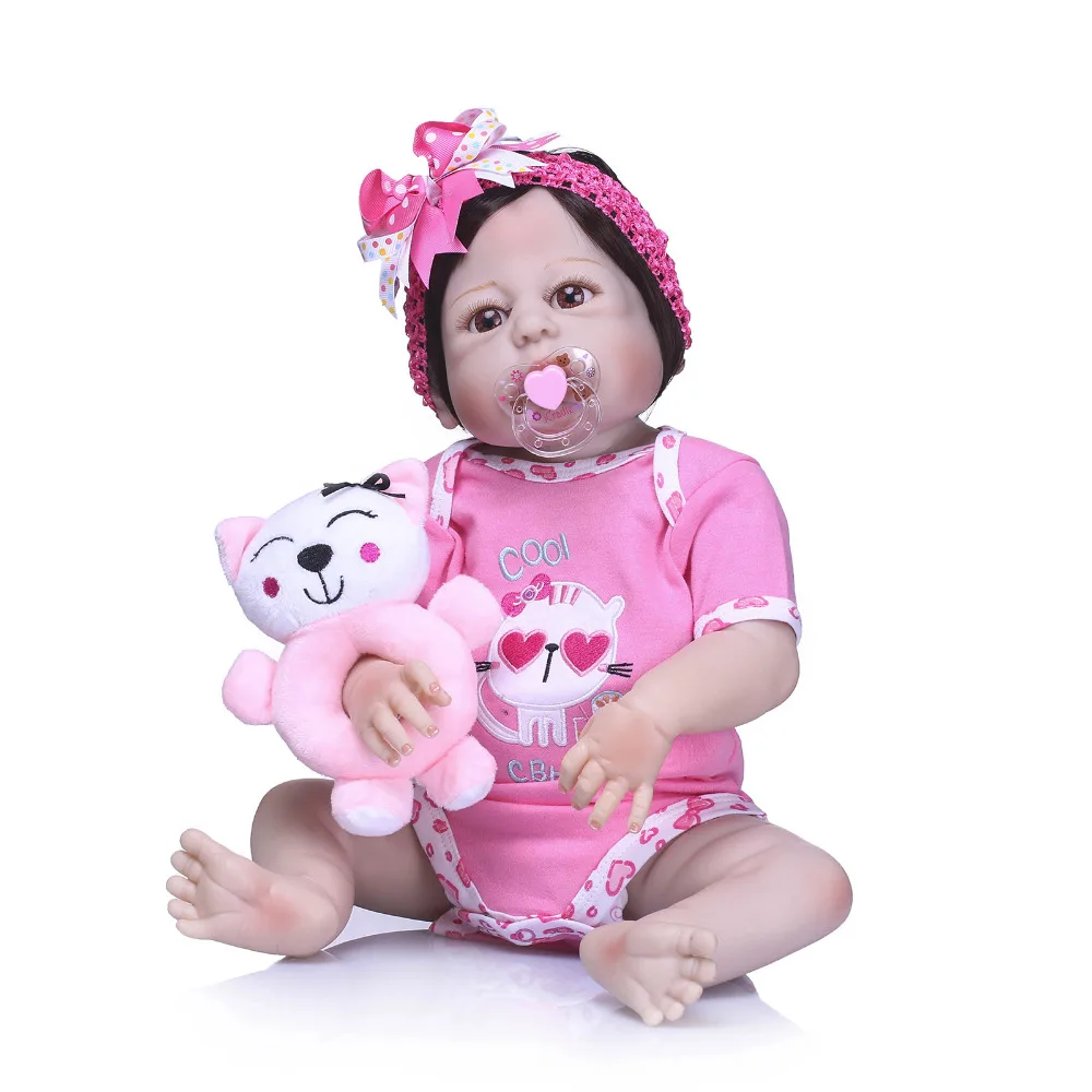 

Nicery 22inch 55cm Bebe Reborn Doll Hard Silicone Boy Girl Toy Reborn Baby Doll Gift for Child Pink Cat Pink Clothes Baby Doll