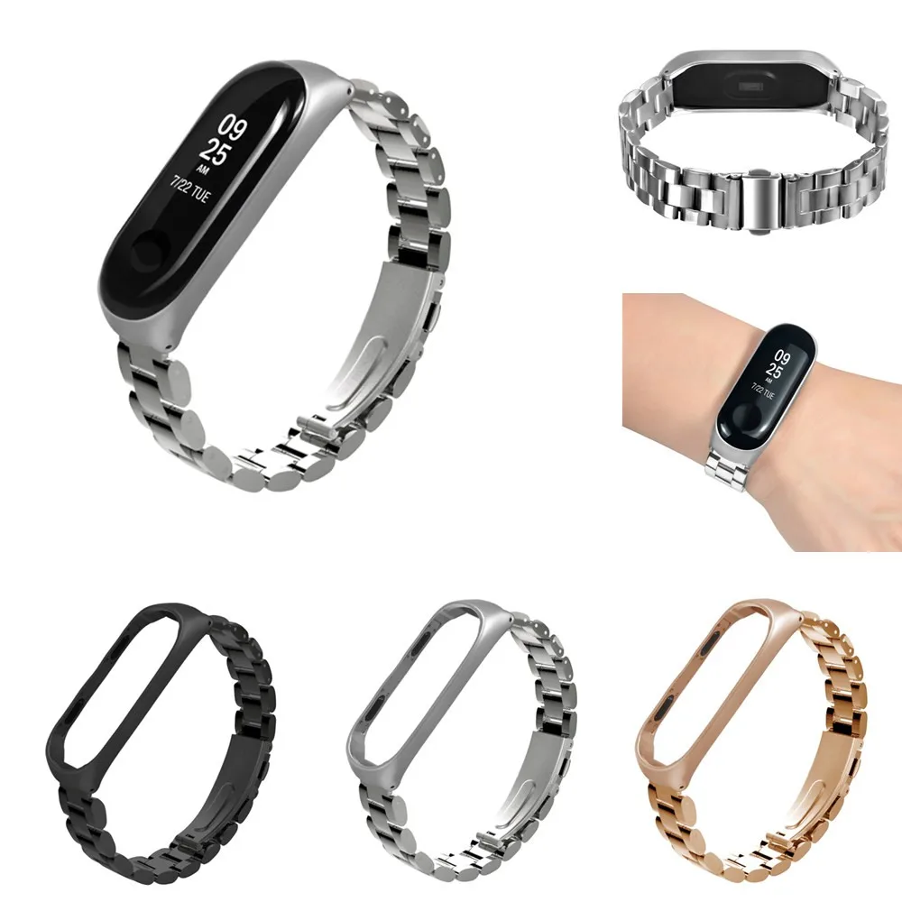 Для Xiaomi Mi Band 3 роскошный из нержавеющей стали Ультратонкий Металл браслет умные часы с ремнем браслет для ношения аксессуары