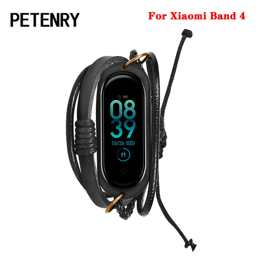 Ремешок кожаный плетеный в стиле ретро для Mi Band 4 сменный Браслет Для Xiaomi