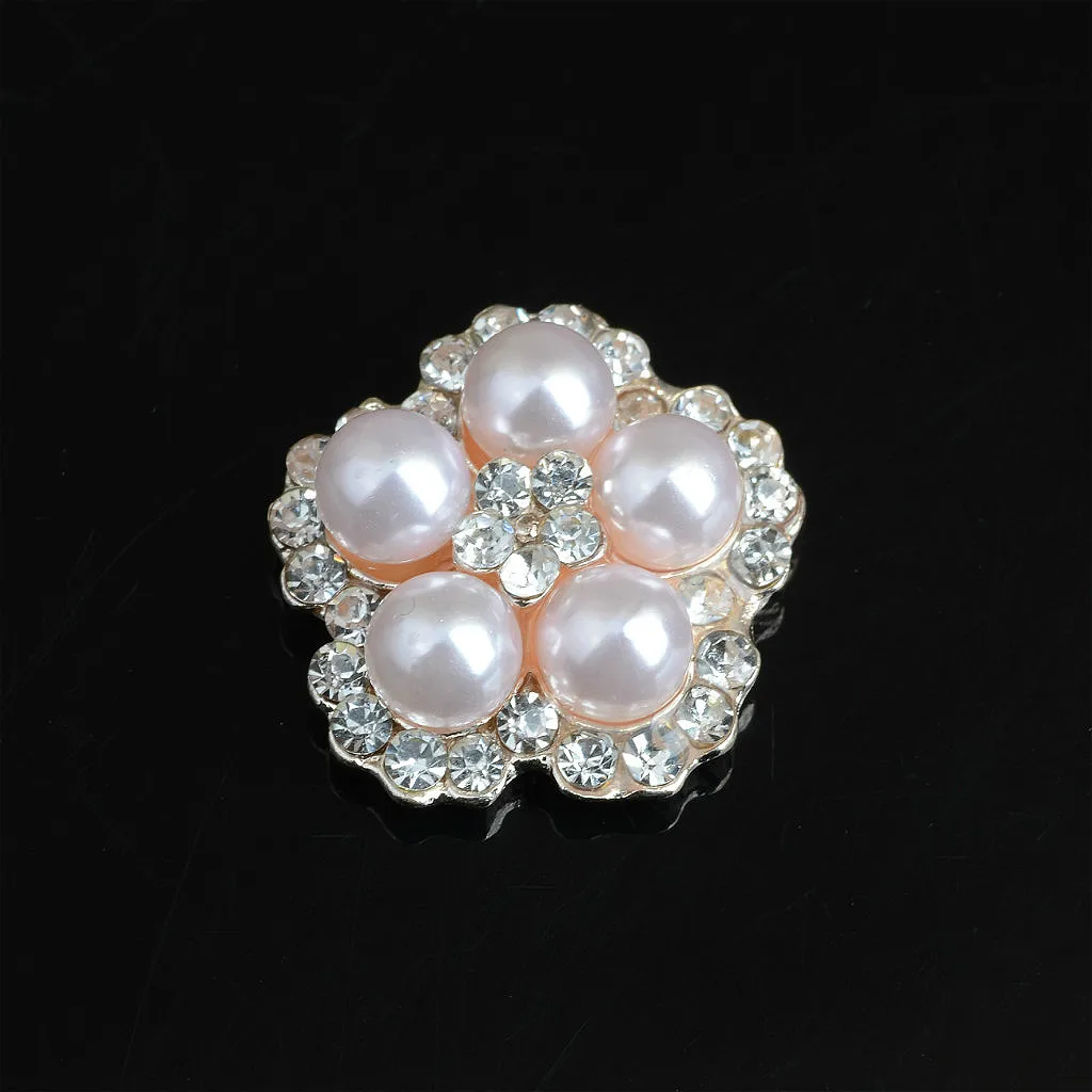 10pcs Decorative Flower Pearl Rhinestone Beads Flatback Button Embellishment