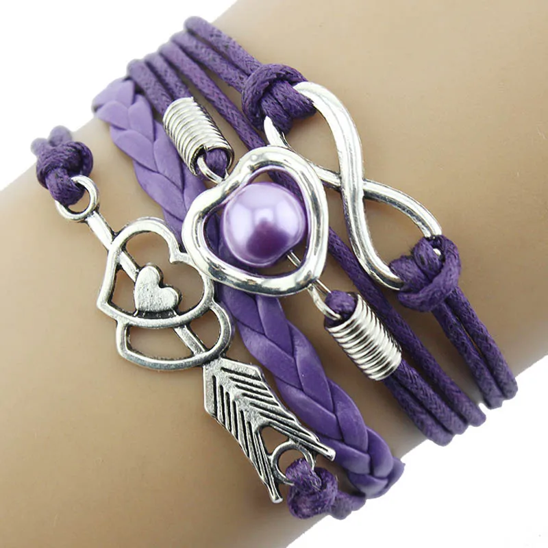 

Gussy Life wholesale Love Heart Pearl Friendship Antique Leather Charm Bracelet Jan22