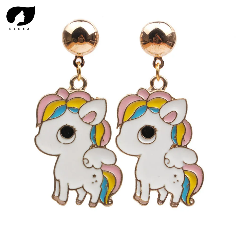 

SEDEX Original Unicorn C-Shaped Lovely Earrings Sweet Girl Moonstone Hook Earrings Ear Clip Animal Fashion Jewelry