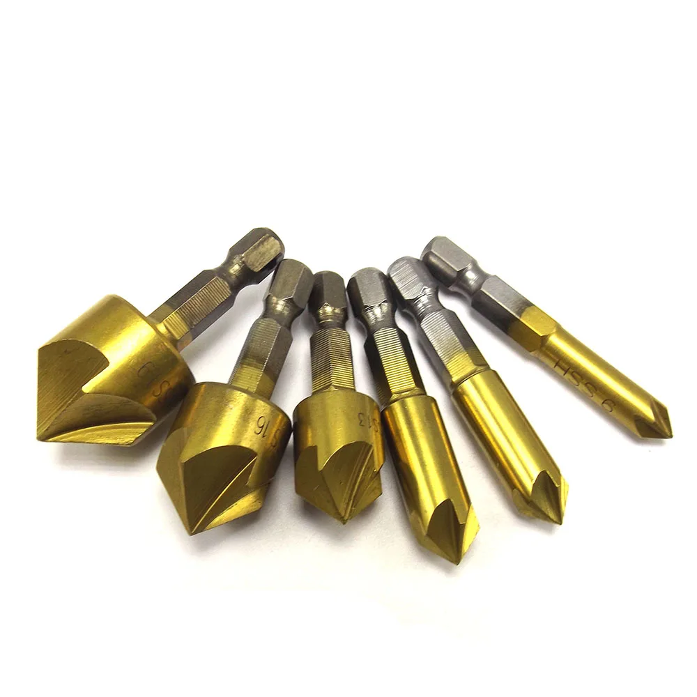 

6pcs 1/4 Inch Hexagonal Shank Five Edge Five Blade tools herramientas ferramentas Chamfer Countersink Set Chamferring Tool