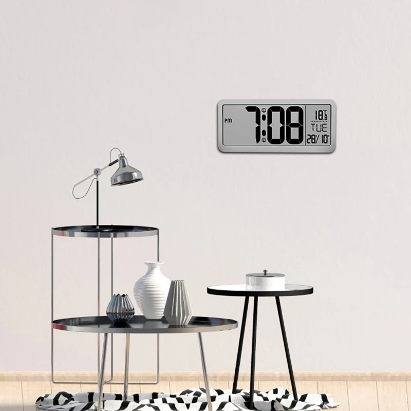 

Battery Powered Digital Wall Clock With 2 Alarm Settings, Adjustable Volume, Large LCD Screen Display Time, Date, Weekday And Te