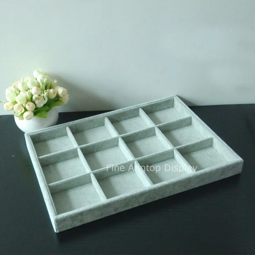 12 Grids Velvet Jewelry Organizer Tray Showcase Display Storage For Bracelet Rings Earrings Brooch luxurious white pu earrings bracelet jewellery display rings tray necklaces holder various models for woman option wholesale