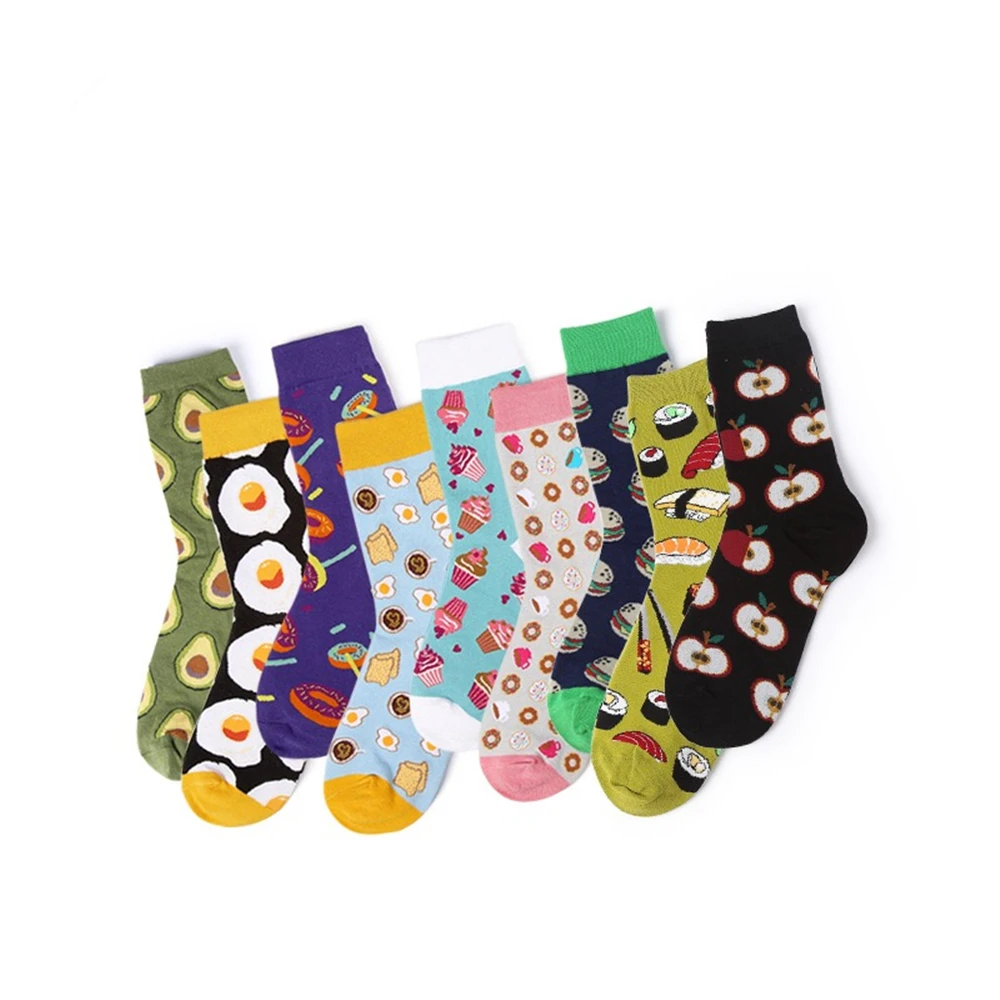 

Women's Japanese cute cotton crew socks Harajuku style afternoon tea dessert food illustration funny cute happy cartoon socks
