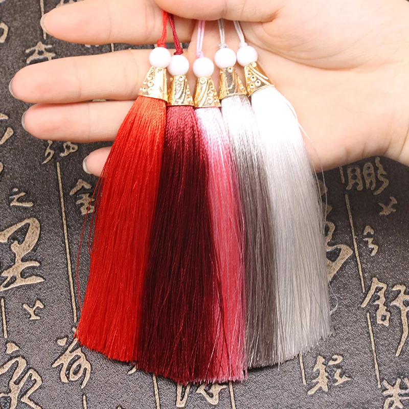 20cm Polyester Silk Beaded Tassels Earrings Charm Pendant Satin Tassel for DIY Crafts Jewelry Making Findings Materials