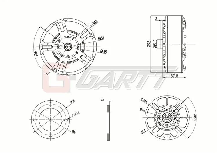 GARTT 6 шт. ML8318 100KV бесщеточный двигатель для 3080 Опора защита растений БПЛА Дрон