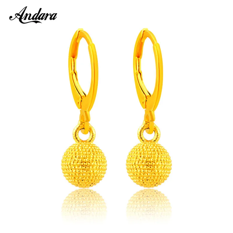 Free Shipping Gold Filled Round Ball Earrings For Women Party Gift 24k