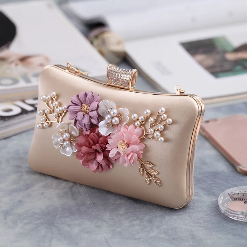 Luxy Moon Apricot Floral Velour Clutch Bag for Wedding Side View