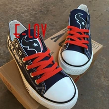 So Cool NFL Houston Texans Walking Shoe Women Men Print Canvas Shoes Black And Blue Graffiti Lace-Ups Shoes Big Size Fans Gift