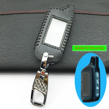 

Genuine Leather Key Case Cover Tamarack for 2 Way Russia Car Alarm LCD Remote Control Key Fob Chain Tomahawk X5 keychain