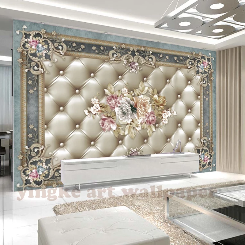 

Custom Size 3D Mural Wallpaper European Style Floral Living Room TV Backdrop Photo Wall Paper Hand Painted blue Flower Art Mural