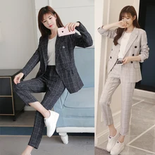 *#Best Price 2019 Business Women's Pencil Pants Set 2 Piece Set Navy Plaid Blazer + Pants Office Ladies Corner Jacket Women's Suit *#Best Price 2019 Business Women's Pencil Pants Set 2 Piece Set Navy Plaid Blazer + Pants Office Ladies Corner Jacket Women's Suit
