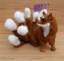creative simulation nine-tailed fox toy resin&fur big brown fox doll gift about 28x26cm