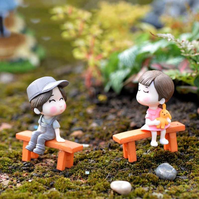 Sweety Lovers Couple Chair Figurines Miniatures Fairy Garden Gnome Moss Valentine's Day Gift Resin Crafts Home Decoration 1set miniature figurines resin crafts resin crafts accessories miniature couple ornament
