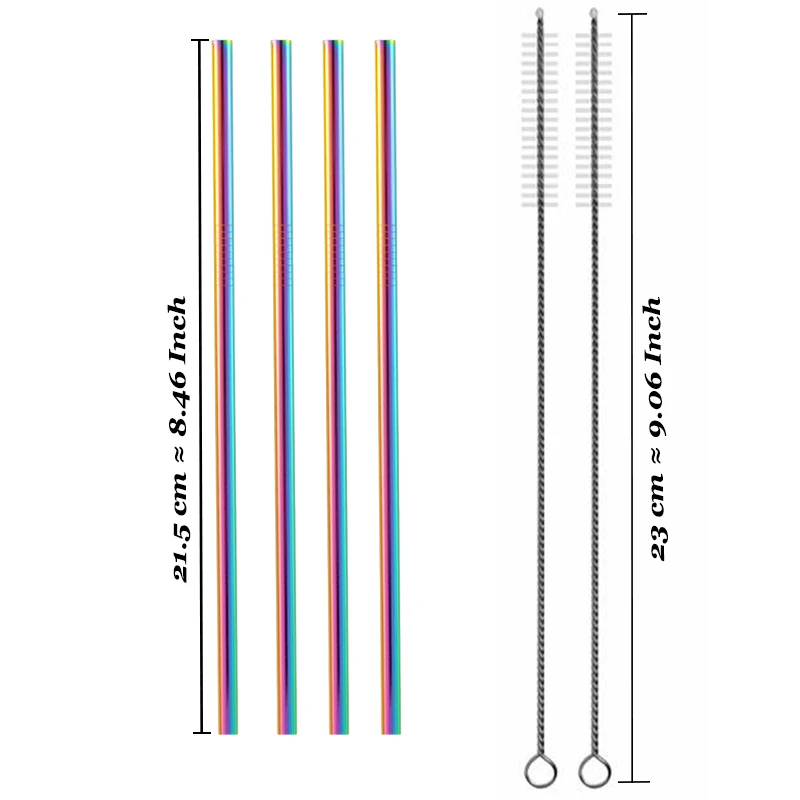 5 шт. Экологичная многоразовая солома из нержавеющей стали 304, солома из металла для смузи, набор соломинок для питья с кистью и сумкой - Цвет: Rainbow A4