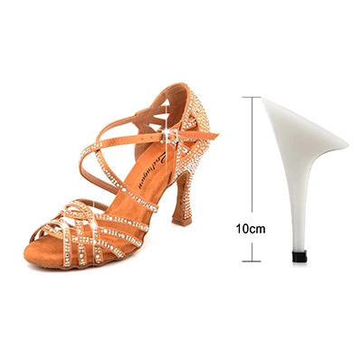 Ladingwu/Обувь для латинских танцев; Обувь для бальных танцев для девочек; обувь для танцев на квадратном каблуке для женщин; женская обувь для сальсы; мягкая удобная обувь на высоком каблуке - Цвет: Bronze 10cm