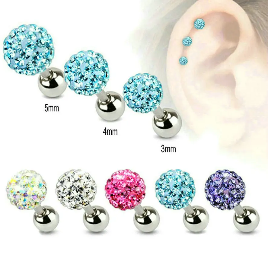 5sets/lot  Crystal Earring Studs Cute Stainless Steel Earring Studs Fashion Jewelry 3mm 4mm 5mm