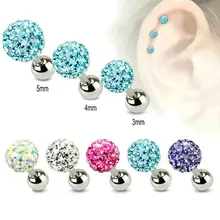 3 шт. хрустальные серьги-гвоздики Shamballa серьги-гвоздики из нержавеющей стали модные ювелирные изделия 3 мм 4 мм 5 мм