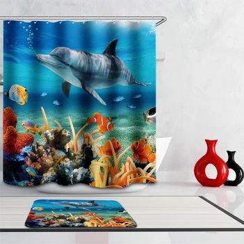 

New Arrivals Shower Curtain Nordic Marine subject Creative Cartoon Pattern Home decor Shower Curtain Waterproof Bathroom Fabric