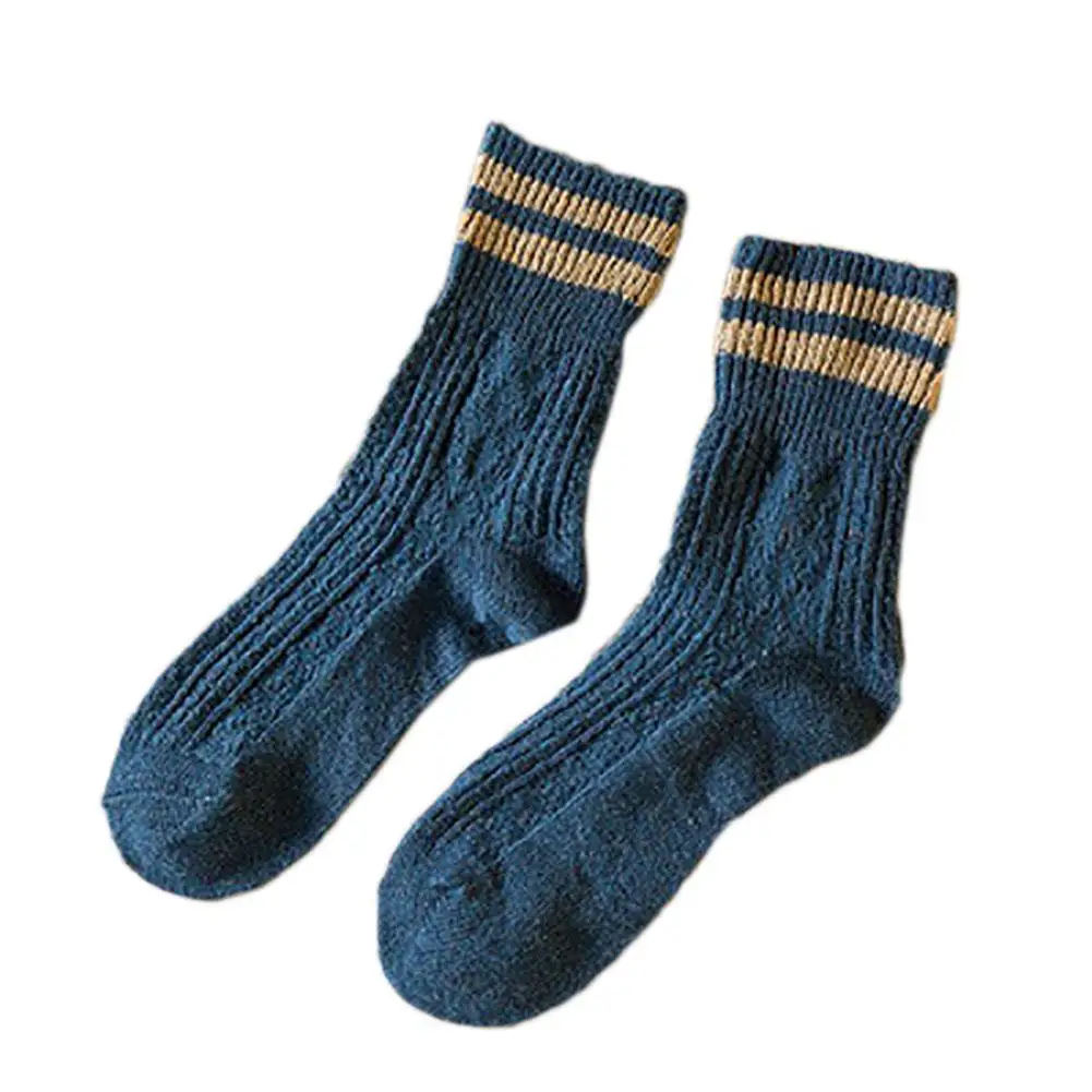 1 пара теплых женских носков, полосатые носки с объемным рисунком, осенне-зимние стильные Рождественские Зимние носки для женщин, женские забавные носки, Calcetines Meias - Цвет: Navy Blue