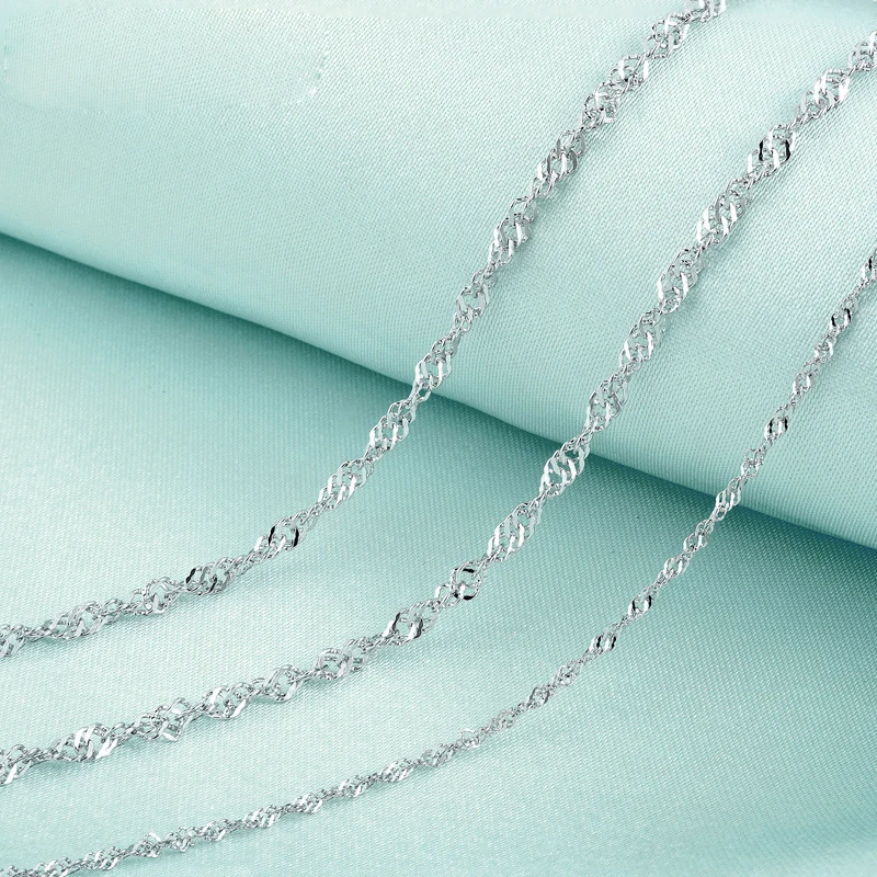 

DOYUBO High Quality Lady 925 Sterling Silver 2.5m Width Water-Wave Necklaces 40cm/45cm/40+5cm Length Solid Silver Chains VG016