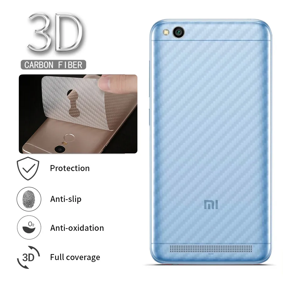 

5Pcs Protective Clear 3D Carbon Fiber Soft Screen Protector Sticker Xiaomi Redmi 4X 4 3S 4A 5A 6A Back Film ( Not Tempered Glass