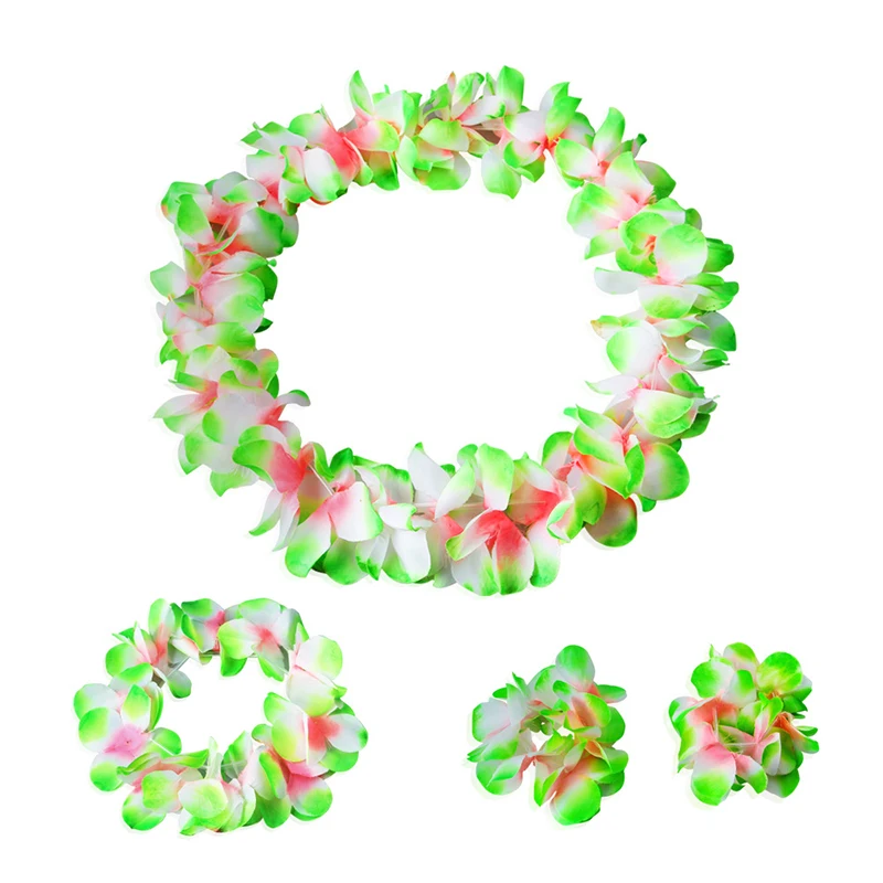 4 Pcs//set Hawaiian Flower Necklace Headband Garland Fancy Dress Party Hawaii Top