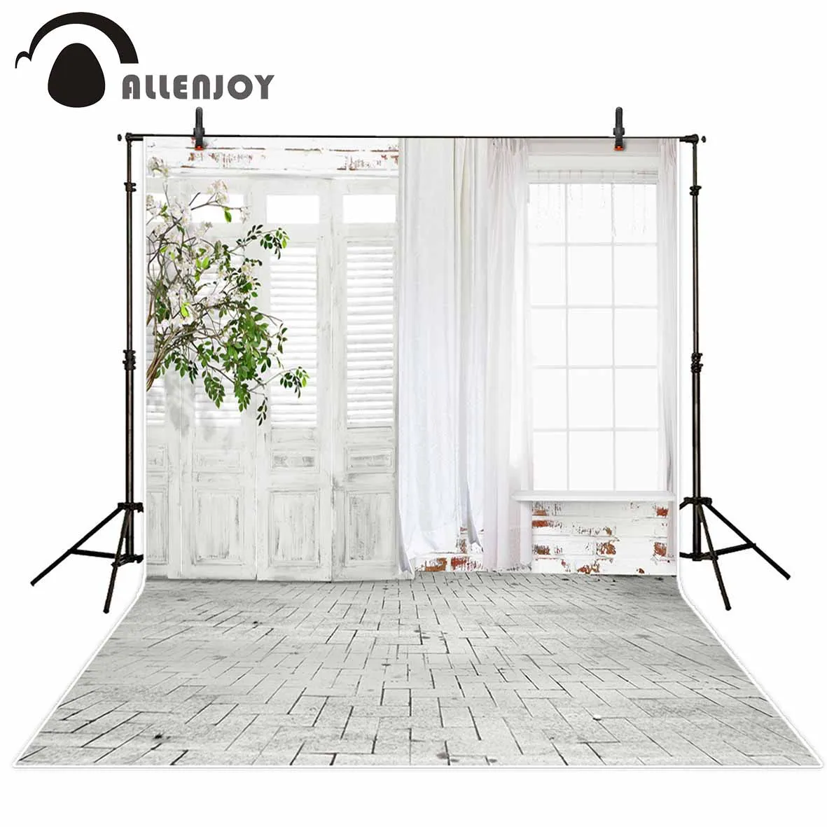 

Allenjoy background for photos tree room door brick floor printed backdrop for a photo shoot photocall original design